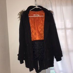 DKNY Jacket Faux fur hood dark blue